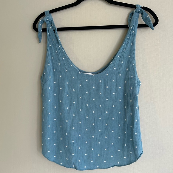 OLIVACEOUS Polka Dot Tie Strap Scoop Neck Tank Top Coastal Feminine Cottage | M - Picture 3 of 9